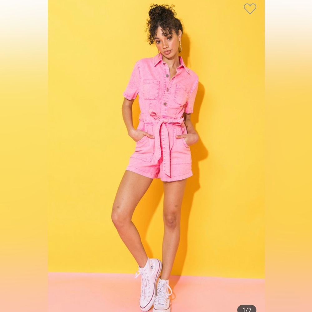 New Flying Tomato Pink Acid Wash Romper